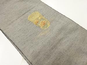 アンティーク　手織り紬花器に牡丹模様織出し名古屋帯